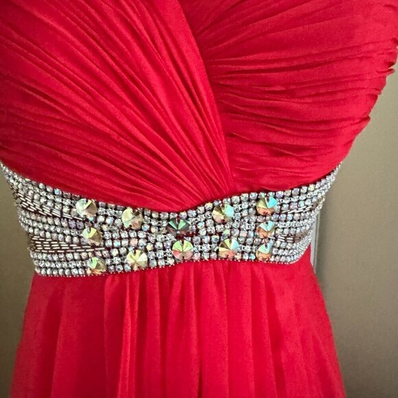 Tiffany Design Red Chiffon Beaded Sweetheart Strapless Dress Gown SZ 2 NWT READ - Picture 8 of 13